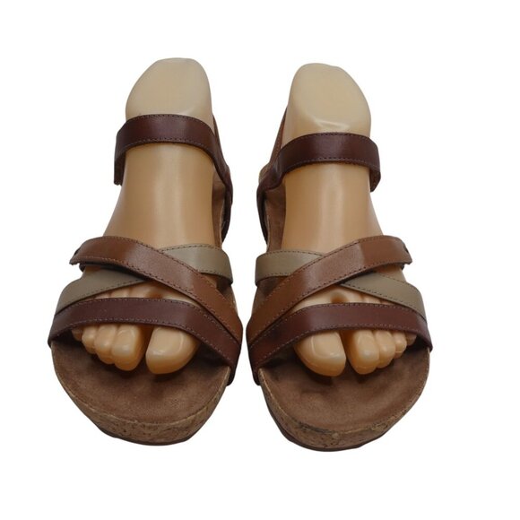 Walking Cradles Karen Brown Leather Open Toe Strappy Wedge Heel Sandals Womens 7 - Picture 6 of 13